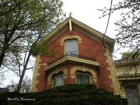 Detail of upper level of house in Cabbagetown, Toronto